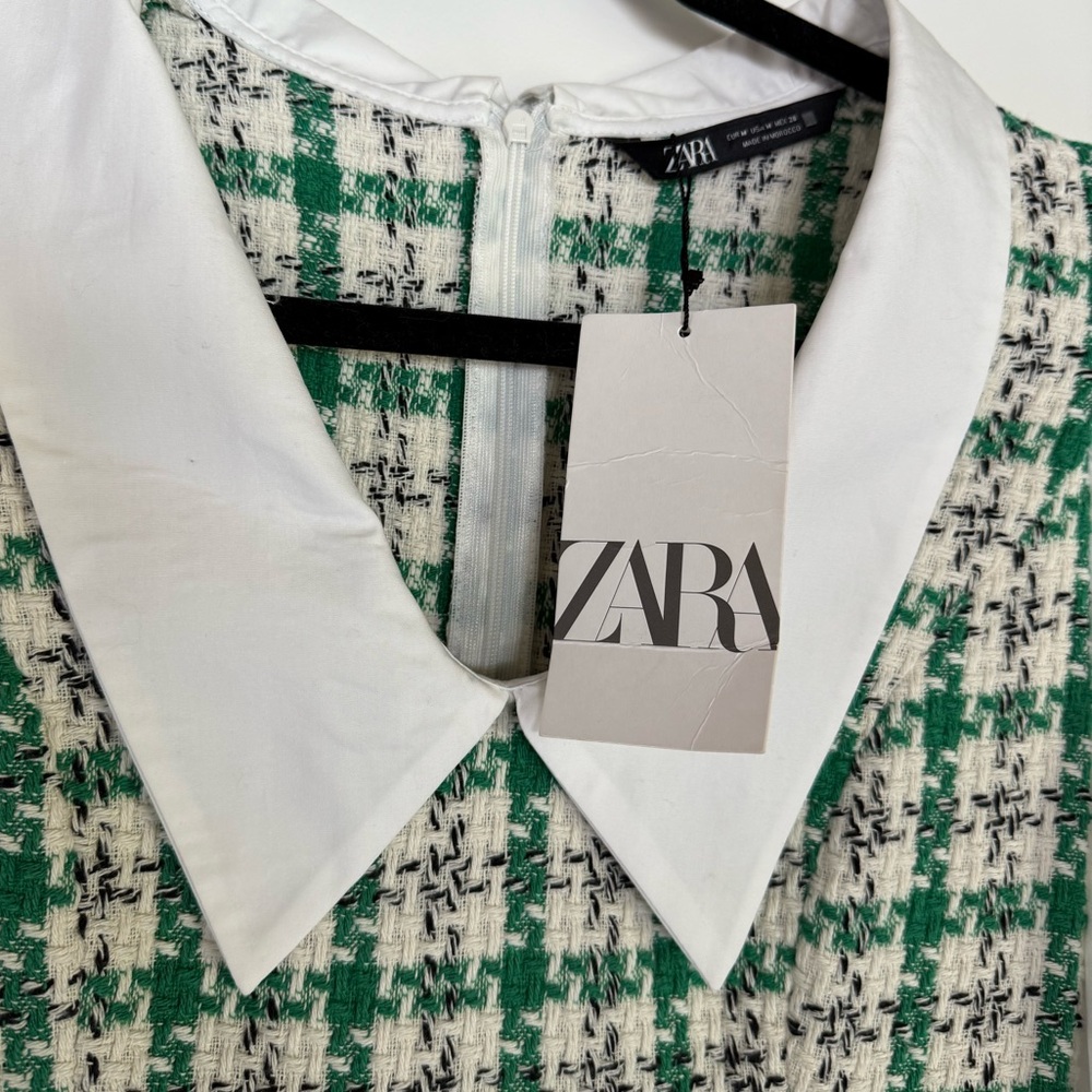 Zara Green and White Tweed Dress NWT - Picture 4 of 7